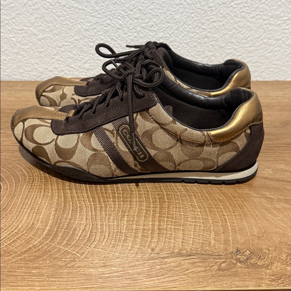 Coach Brown and Gold Patterned Sneakers - Picture 2 of 7